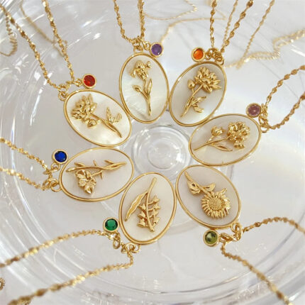 Birthflower With Birthstone Necklace